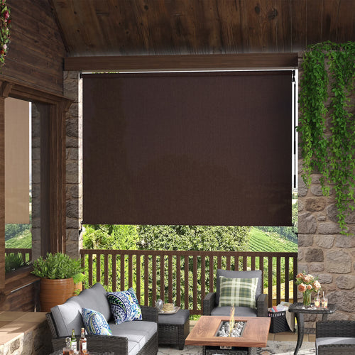 VOXBIN  Outdoor Roller Shades, Crank Operated Roll Up Patio Sun Shades, Porch Balcony Sun Blocking Window Blind