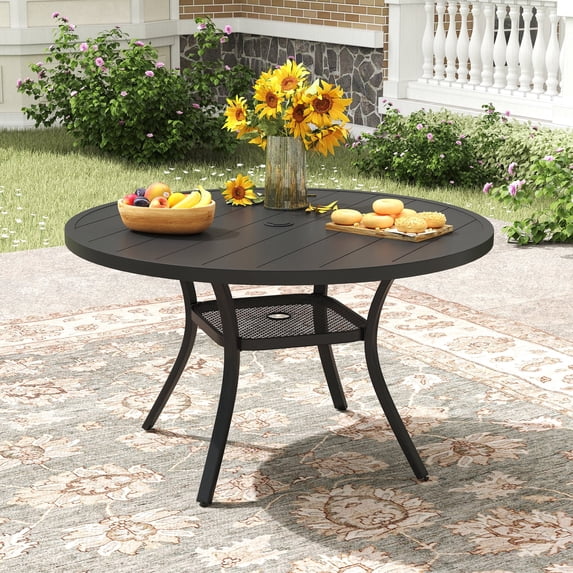 VOXBIN  Round Outdoor Patio Dining Table with Adjustable Umbrella Hole , for backyard