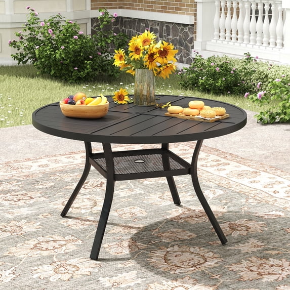 VOXBIN  Round Outdoor Patio Dining Table with Adjustable Umbrella Hole , for backyard