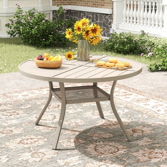 VOXBIN  Round Outdoor Patio Dining Table with Adjustable Umbrella Hole , for backyard