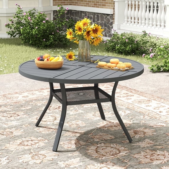 VOXBIN  Round Outdoor Patio Dining Table with Adjustable Umbrella Hole , for backyard