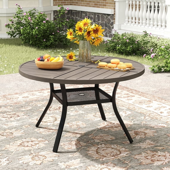VOXBIN  Round Outdoor Patio Dining Table with Adjustable Umbrella Hole , for backyard
