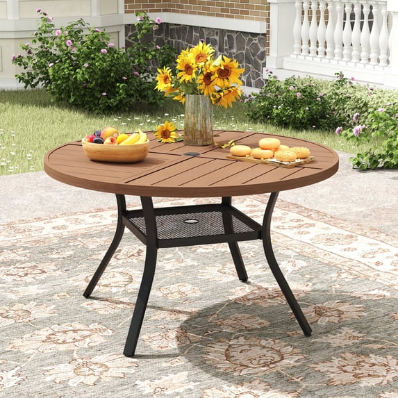 VOXBIN  Round Outdoor Patio Dining Table with Adjustable Umbrella Hole , for backyard