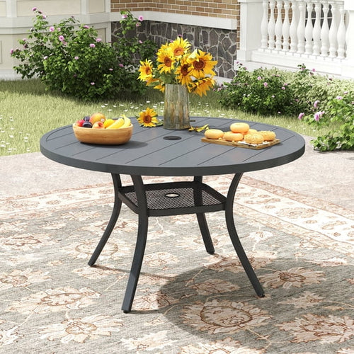 VOXBIN  Round Outdoor Patio Dining Table with Adjustable Umbrella Hole , for backyard