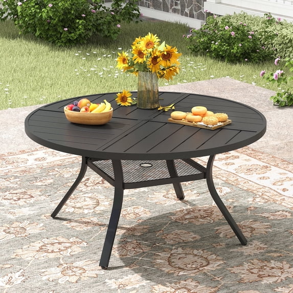 VOXBIN  Round Outdoor Patio Dining Table with Adjustable Umbrella Hole , for backyard