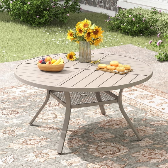 VOXBIN  Round Outdoor Patio Dining Table with Adjustable Umbrella Hole , for backyard
