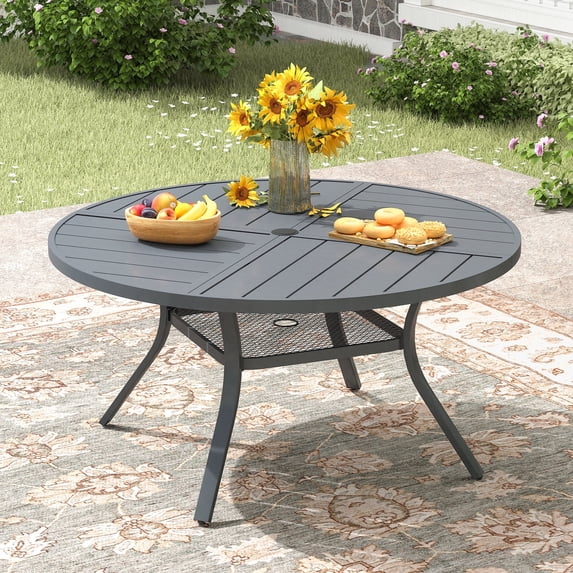 VOXBIN  Round Outdoor Patio Dining Table with Adjustable Umbrella Hole , for backyard