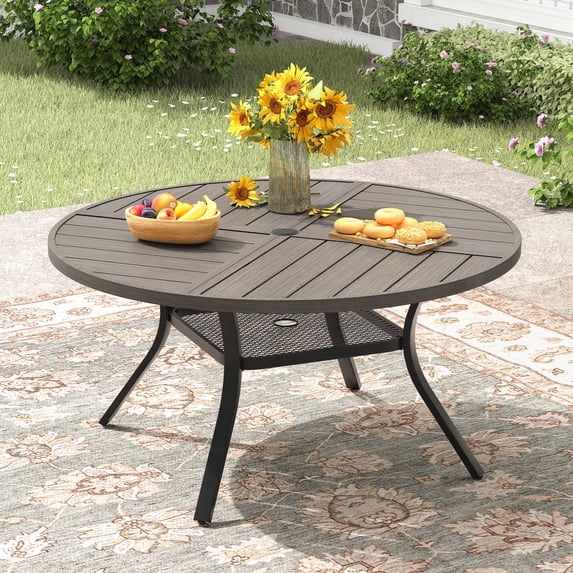 VOXBIN  Round Outdoor Patio Dining Table with Adjustable Umbrella Hole , for backyard