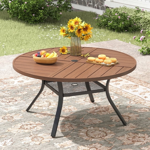 VOXBIN  Round Outdoor Patio Dining Table with Adjustable Umbrella Hole , for backyard