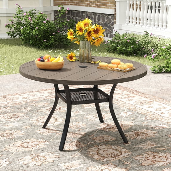 VOXBIN  Round Outdoor Patio Dining Table with Adjustable Umbrella Hole , for backyard