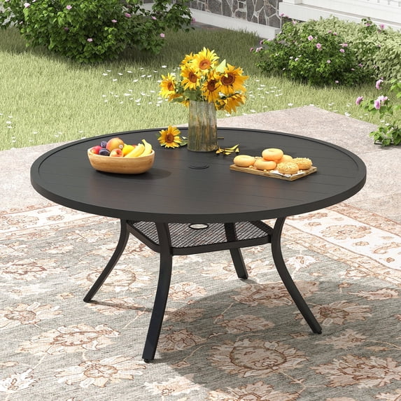 VOXBIN  Round Outdoor Patio Dining Table with Adjustable Umbrella Hole , for backyard