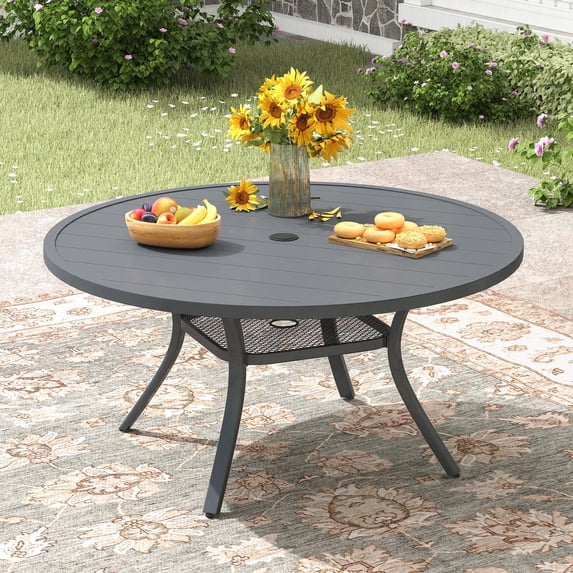 VOXBIN  Round Outdoor Patio Dining Table with Adjustable Umbrella Hole , for backyard
