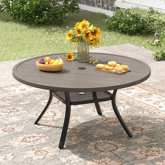 VOXBIN  Round Outdoor Patio Dining Table with Adjustable Umbrella Hole , for backyard