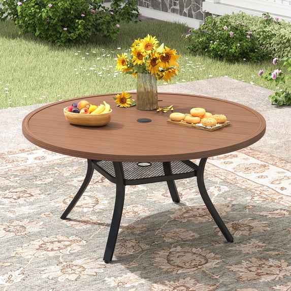 VOXBIN  Round Outdoor Patio Dining Table with Adjustable Umbrella Hole , for backyard