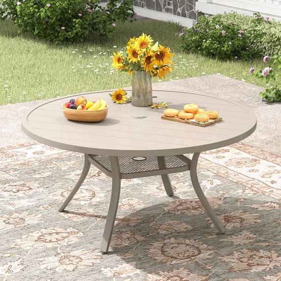 VOXBIN  Round Outdoor Patio Dining Table with Adjustable Umbrella Hole , for backyard