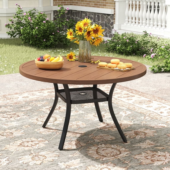 VOXBIN  Round Outdoor Patio Dining Table with Adjustable Umbrella Hole , for backyard
